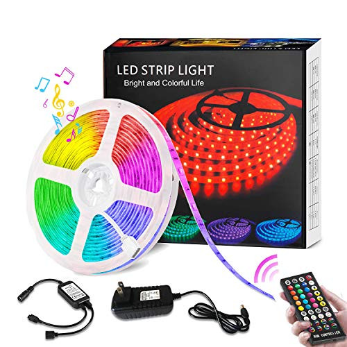 Led Strip Lights 16.4ft 5m Flexible Color Changing 5050 RGB 150leds LED Light Strips IP65 Waterproof with IR Remote Controller and 12V Power Supply for TV, Bedroom, Kitchen,Home Decoration