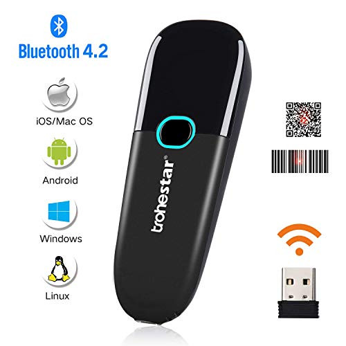 Trohestar Nuberopa N3 Mini Wireless 1D 2D QR Barcode Scanner Compatible with Bluetooth Function & 2.4GHz Wireless & Wired Connection Portable CCD Bar Code Reader for Windows Mac Android iOS