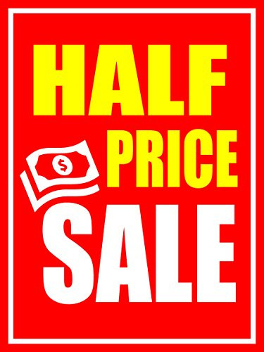 Half Price Sale Business Retail Display Sign, 18"x24", Full Color, 5 Pack