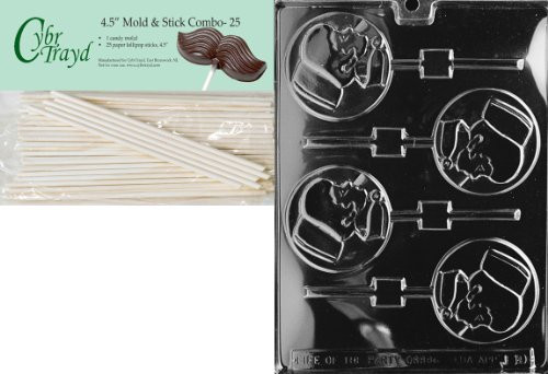 Cybrtrayd 45St25-J010 Nurse Lolly Jobs Chocolate Candy Mold with 25 Lollipop Sticks, 4.5-Inch
