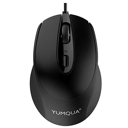 YUMQUA G222 Silent Mouse USB Wired, Office & Home Optical Computer Mouse with 2 Adjustable DPI (800/1200), 4-Button Mouse for Laptop PC Mac, Fits Left & Right Handed Users (Black-1 Pack)