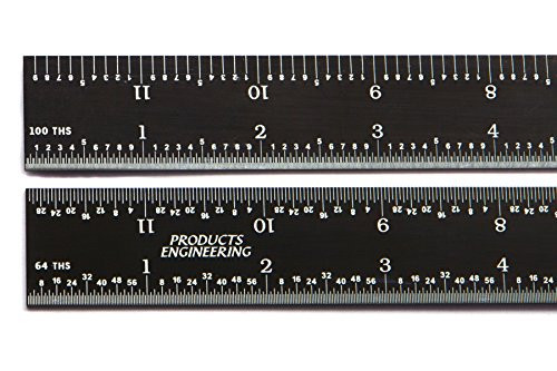 PEC Tools 12" 5R rigid black chrome,"High Contrast" machinist ruler with markings 1/10", 1/100", 1/32" and 1/64"