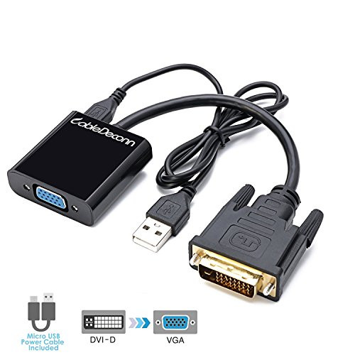 Active DVI to VGA, CableDeconn DVI 24 + 1 DVI-D M to VGA Female to Micro USB Active Adapter Converter Cable for PC DVD HDTV Monitor
