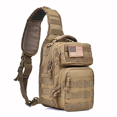 Tactical Sling Bag Pack Military Rover Shoulder Sling Backpack Molle Assault Range Bag Everyday Carry Diaper Bag Day Pack Small Tan