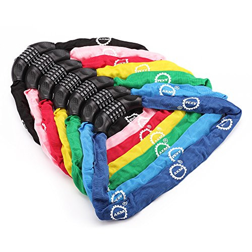AKM Bike Lock, Resettable 5-Digit Combination Anti-Theft Bicycle Chain Lock Password No Key