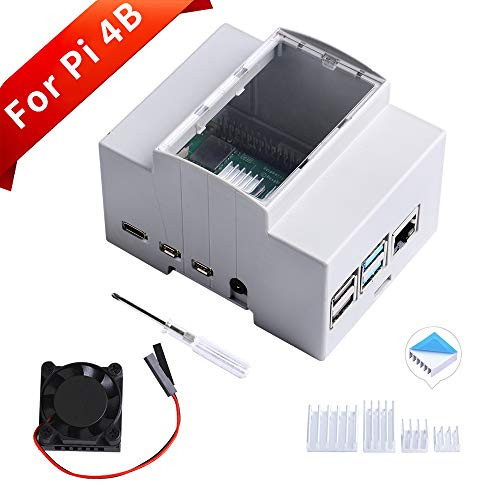 GeeekPi Case for Raspberry Pi4 on DIN Rail - Modular Box for Electrical Panels,Raspberry Pi 4 Case with Fan,Raspberry Pi Heatsink for Raspberry Pi 4 Model B