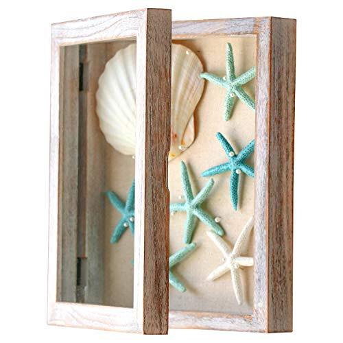 Shadow Box Frame 8x10, Shadow Box Display Case 100% Wood, Rustic White Picture Frame with Linen Back Front Loading Opening Glass Door. Showcase: Medals,Tickets, Memorabilia, Shells (Atlas & Main)