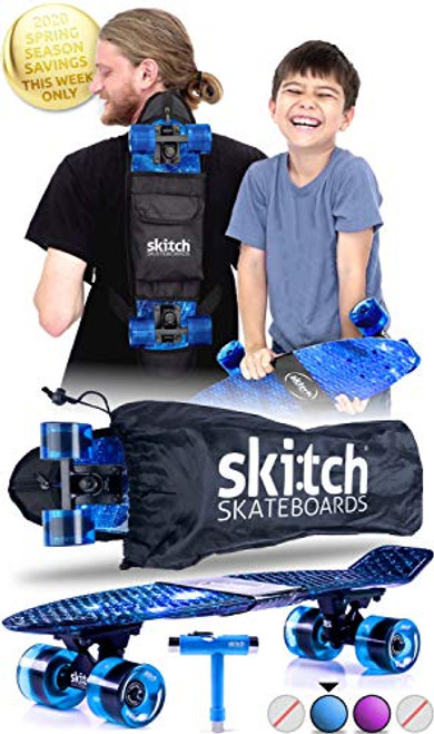 SKITCH Complete Skateboards Gift Set for Beginners Boys and Girls of All Ages with 22 Inch Mini Cruiser Board + All Accessories (Blue Galaxy)