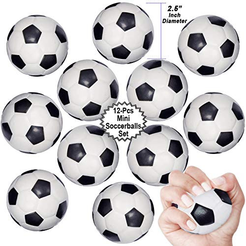 Mini Sports Balls for Kids Party Favor Toy, Soccer Ball, Basketball, Football, Baseball (12 Pack) Squeeze Foam for Stress, Anxiety Relief, Relaxation. (12 Pack (Soccer Balls))