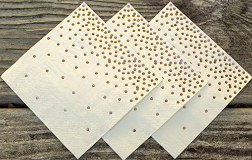 Rose Gold Napkins - 100-Pack Disposable Napkins with Rose Gold Foil Polka Dot Confetti, 3-Ply, Wedding Party Supplies, Luncheon Size Folded 5 in X 5 in (12.7 cm X 12.7 cm)