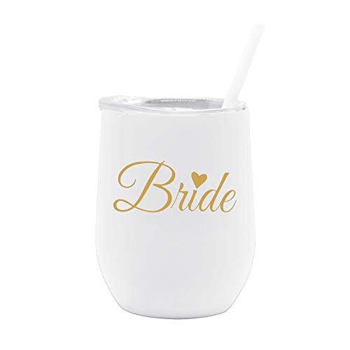 Creamole Bride Tumbler - 12 oz Stainless Steel Wine Tumbler with Lid and Straw - Bride Cup for Bridal Shower Gifts, Gifts for Bride, Bride Gifts, Bachelorette Gifts, Gifts for Bride To Be