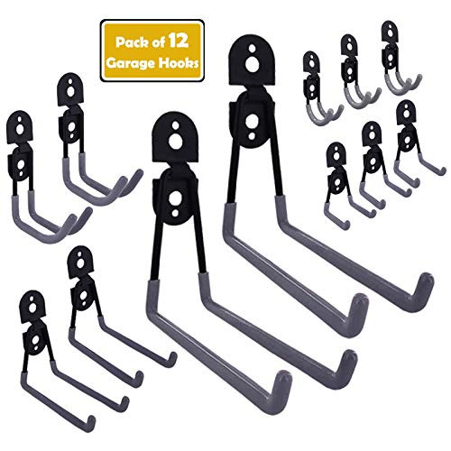 12-Pack Upgrade Garage Storage Hooks Utility Hooks Steel Tool Garage Organizers Heavy Duty Wall Hooks for Power Tools, Ladders, Bikes, Garden Hoses and Bulk Items.(Grey)