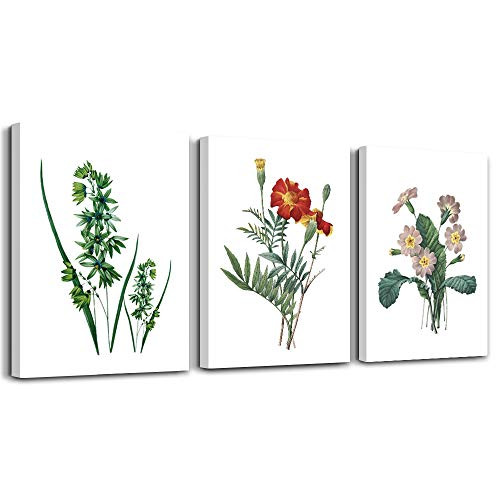 Green leaves Plants and flowers modern Home art bathroom Wall decor?posters Canvas Prints Wall Art for Bedroom?Wall Artworks Pictures Living Room Wall Decoration Paintings, 12x16 inch/piece 3 Panels