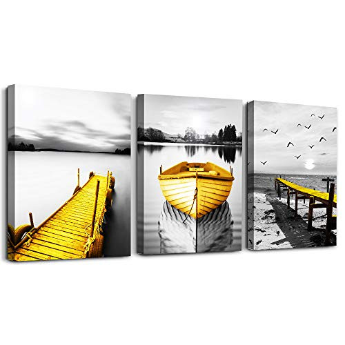 Black and white landscape Canvas Prints Wall Art Paintings seaview boat Wall Artworks Pictures for Living Room Bedroom Decoration, 12x16 inch/piece, 3 Panels framed Home bathroom Wall decor posters Black and white landscape Canvas Prints Wall Art Paintings seaview boat Wall Artworks Pictures for Living Room Bedroom Decoration, 12x16 inch/piece, 3 Panels framed Home bathroom Wall decor posters