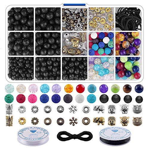 Hidepoo Lava Beads Kit - 550pcs Chakra Beads Lava Stone Beads for Jewelry Making 4mm 6mm 8mm Bulk Lava Rock Beads Kit for Essential Oils Diffuser Bracelets DIY Chakra Beads Jewelry Gifts Supplies