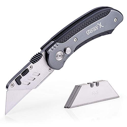 KompaktGear Utility Knife  Box Cutter Knife Heavy Duty Razor Knife Premium Cutter with Holster Lightweight Aluminum Razor Knife Multifunctional Retractable Cutter with Replacement Blades
