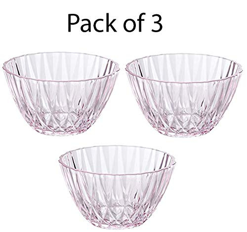 Japanese Manual Shaved Ice Snow Cone Clear Plastic Serving Bowl Dessert Pack of 3 - Made In Japan (Pink Bowl)