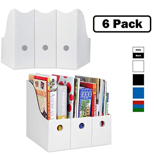 Dunwell Magazine File Holder (Set of 6, White), Sturdy Cardboard Magazine Holders, Folder Holder, Magazine Storage Box, Book Bins, Desk File Holder Organizers and Storage