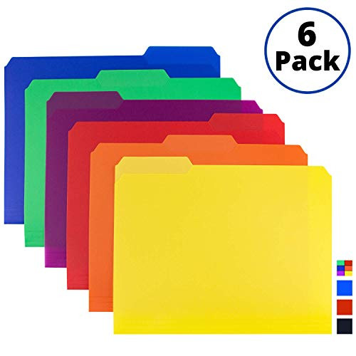 Dunwell Colored Plastic 3-TAB File Folders (6 Pack, Assorted Colors) Letter Size, 1/3-Cut Tabs, Labels Included, Writable Erasable Top Tabs, Durable, Tear-Resistant, Acid-Free Document Filing Storage