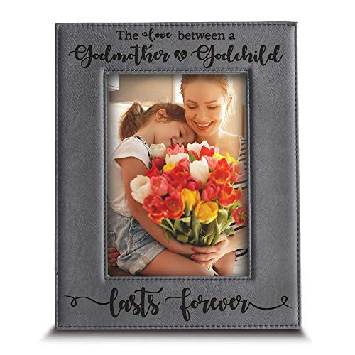 BELLA BUSTA Love Between a Godmother and Godchild Lasts Forever-Birthday, Christmas, Wedding Gift-Gift for Godmother, Godchild -Engraved Leather Picture Frame (5 x 7 Vertical)