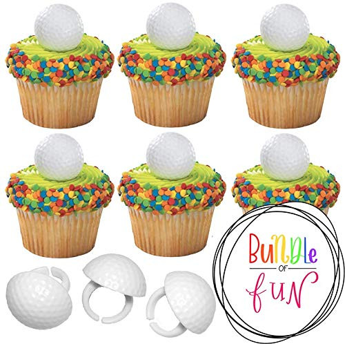 Bundle of Fun Golf Ball Cupcake Toppers and Bonus Birthday Ring - 25 Piece