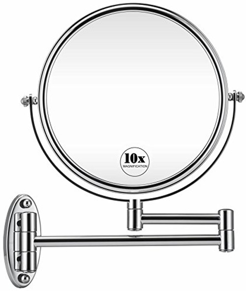 GloRiastar 10X Wall Mounted Makeup Mirror - Double Sided Magnifying Makeup Mirror for Bathroom, 8 Inch Extension Polished Chrome Finished Mirror GloRiastar 10X Wall Mounted Makeup Mirror - Double Sided Magnifying Makeup Mirror for Bathroom, 8 Inch Extension Polished Chrome Finished Mirror