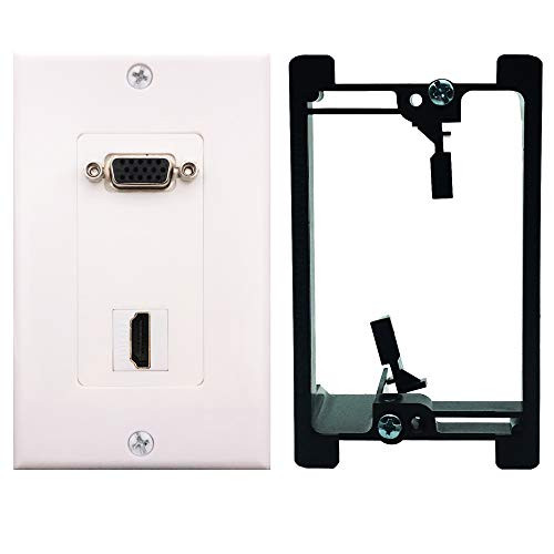 HDMI VGA Wall Plate with Low Voltage Mounting Bracket,Yomyrayhu,1 Port HDMI Keystone F/F + 1 Port VGA HD15P F/F Audio Video Outlet Mount Socket Component Composite Face Plate Cover