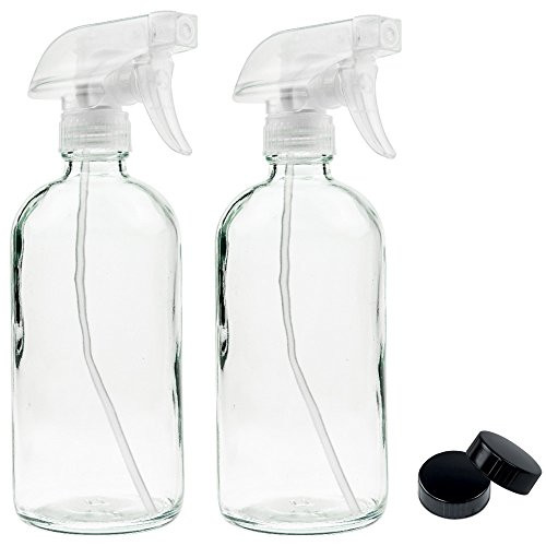 Empty Clear Glass Spray Bottles - Refillable 16 oz Containers for Essential Oils, Cleaning Products, Aromatherapy, Misting Plants, or Cooking - Reliable Sprayer with Mist and Stream Settings ~ 2 Pack