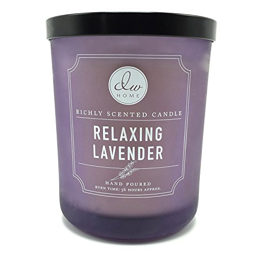 DW Home Relaxing Lavender Scented Candle Hand Poured Into a Frosted Heavy Glass Jar 15 Ounces with Two Wicks by DW Home