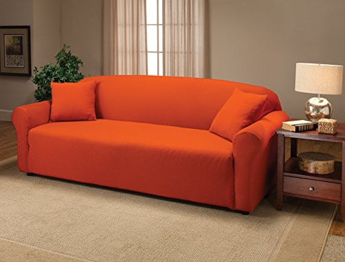 Madison Stretch Jersey Tangerine Sofa Slipcover, Solid