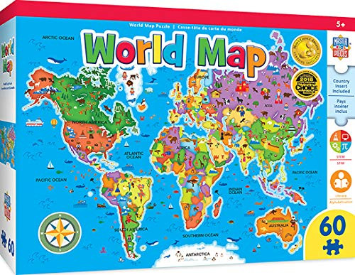 Masterpieces Educational Maps, World, Creative Child Preferred & MomS Choice Award, Stem Product, 60Piece Jigsaw Puzzle, for Ages 5+