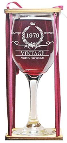 Vintage 1979 Stemmed Wine Glass with Charm and Presentation Packaging