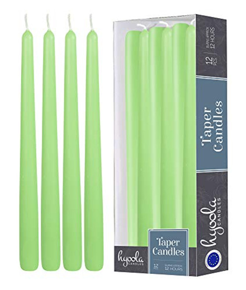 Hyoola 12 Pack Tall Taper Candles - 14 Inch Celery Green Dripless, Unscented Dinner Candle - Paraffin Wax with Cotton Wicks - 12 Hour Burn Time