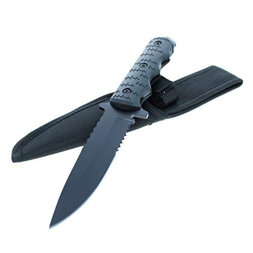 SE 9" Drop Point Fixed Blade Hunting Knife with Partial Serration and Nylon Sheath - KFD695 SE 9" Drop Point Fixed Blade Hunting Knife with Partial Serration and Nylon Sheath - KFD695