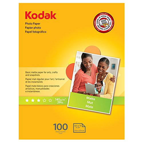 Kodak Photo Paper for inkjet printers, Matte Finish, 7 mil thickness, 100 sheets, 8.5 x 11 (8318164)