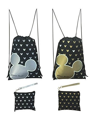 Disney Mickey Mouse Glow in the Dark Drawstring Backpack Pack of 4 (Varied) Includes 2 Drawstrings and 2 Wristlets