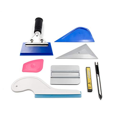 YUNPENG 8 PCS Car Window Tint Tools Vehicle Window Glass Protective Film Tint Applicator with Handle Squeegee, Mini Scraper, Sharp Head Squeegee, Retractable Utility Knife & Blades