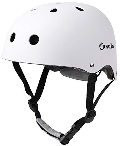 Casulo Skateboard Helmet - ASTM & CPSC Certified Lightweight Skate with Removable Lining - 11 Vents Ventilation System - for Kids, Youth & Adults White L