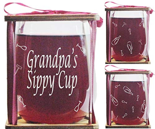 Grandpa's Sippy Cup Stemless Wine Glass and Presentation Packaging