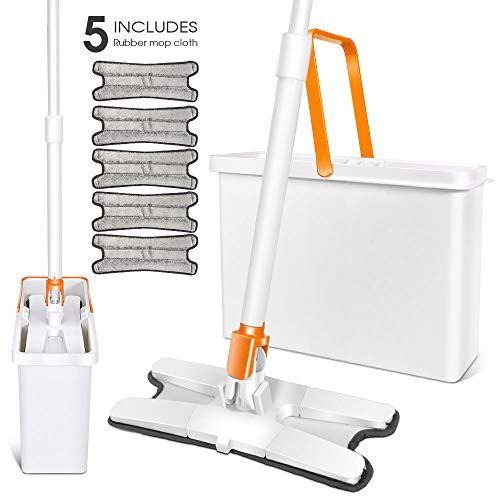 Flat Mop Bucket Floor Cleaning System,5Pcs Washable Microfiber Mop Pads and 360°Flexible Mop Head Included,Free Squeeze Floor Mop with Bucket for Floor Cleaning