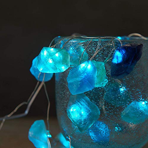 MENGNAN Natural Fluorite Sea Glass Raw Stones LED String Lights 6.5ft 20LEDs Battery Operated with Remote & Timer for Christmas Lights Indoor Outdoor Wedding Anniversary Birthday Party Bedroom Décor