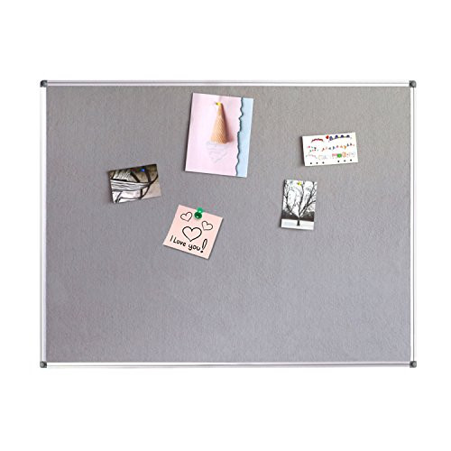 4 THOUGHT Fabric Bulletin Board 36 x 24 Inches Wall Mounted with Silver Aluminium Frame Message Memo Pin Board for Display and Organize Office or Classroom, 3 x 2 Feet, 10 Push Pins Included, Gray