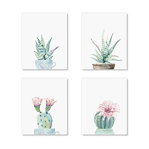 Potted Cactus Art Prints, Cactus Flower Botanical Wall Art Set of 4 Unframed 8x10 inches Potted Cactus Art Prints, Cactus Flower Botanical Wall Art Set of 4 Unframed 8x10 inches