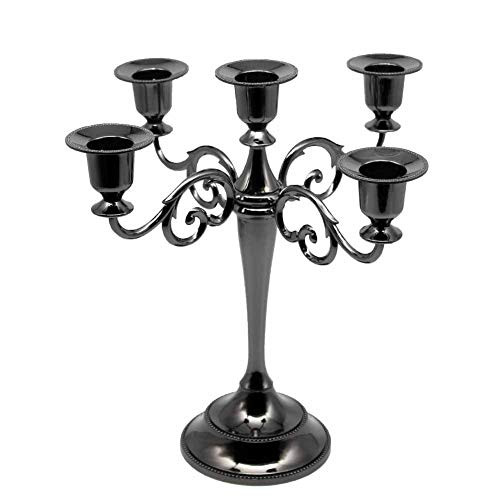 SIEMOO Metal Cande Holder 5 Arms 10.6inch Tall Candlestick Wedding Event Candelabra Candle Stand (Black)