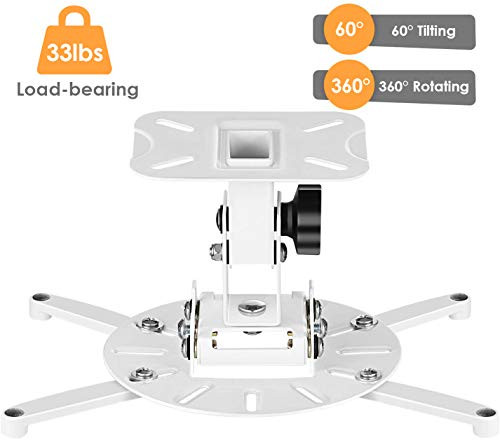 SIMBR Universal Projector Ceiling Mount or Wall LCD/DLP Mount Bracket Holder for Epson, Optoma, BenQ, Viewsonic Projectors, 6" Extension Pole, 33lb Load Capacity