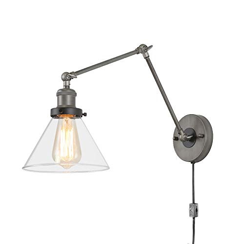 LNC Swing Arm Wall Sconce Lighting Glass Lamp with Plug in Cord for Bedroom, Reading