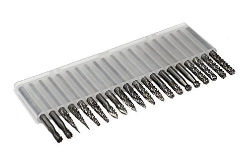 Carbide Burr Set JESTUOUS 1/8 Shank Diameter Double Cut Tungsten Carbide Burs Rotary File Carving Grinding Bit for Die Grinder Rotary Drill Tool 20pcs