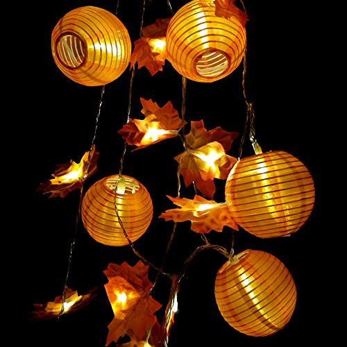 Fall Garland Decoration for Home,10 ft 30 LED Lantern Maple Leaf Garland String Lights for Halloween Thanksgiving Decoration Seasonal Light fit Party Indoor Outdoor Decor Gift 3AA Battery Power