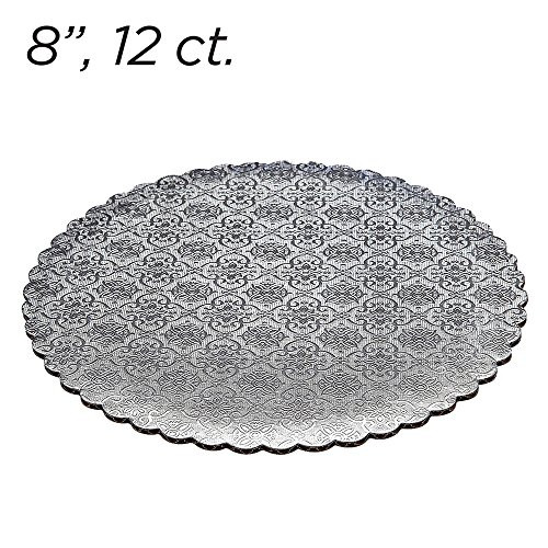8" Silver Scalloped Edge Cake Boards, 12 ct
