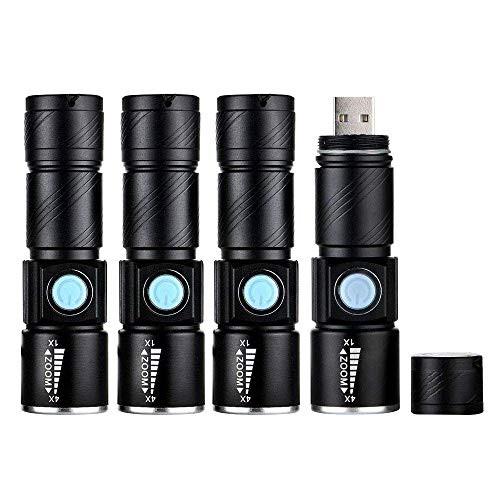 ChaseLight Mini Small Single Mode LED Flashlight USB Rechargeable Flashlights(Pack 4)